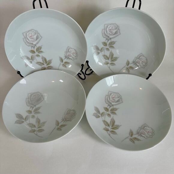 Noritake Edenrose 4 Coupe Soup/Cereal Bowls Gray/Pink/White Roses VTG - Picture 9 of 10